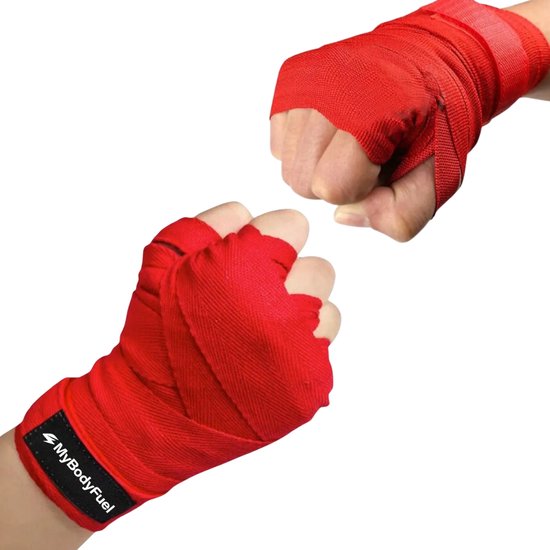 Rode MyBodyFuel bokswraps om gebalde vuisten – elastische bandages voor boksen en kickboksen