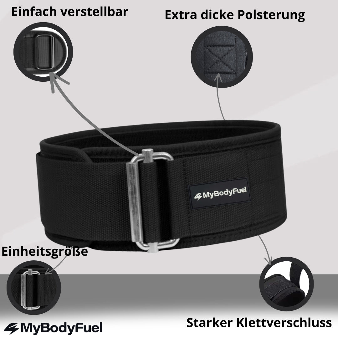 Gewichthebergürtel mit Klettverschluss, extra Polsterung und verstellbarer Passform für maximale Unterstützung beim Krafttraining