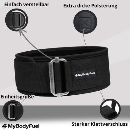 Gewichthebergürtel mit Klettverschluss, extra Polsterung und verstellbarer Passform für maximale Unterstützung beim Krafttraining