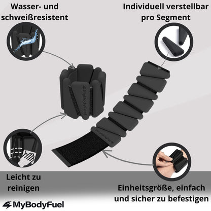 Verstellbare Handgelenk- und Fußgewichte mit segmentierter Passform, schweißresistentem Material und Klettverschluss für sicheren Halt beim Training