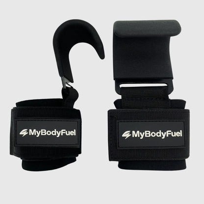 Zwarte MyBodyFuel lifting hooks – set van 2 polsbanden met stalen haak voor deadlifts en rows