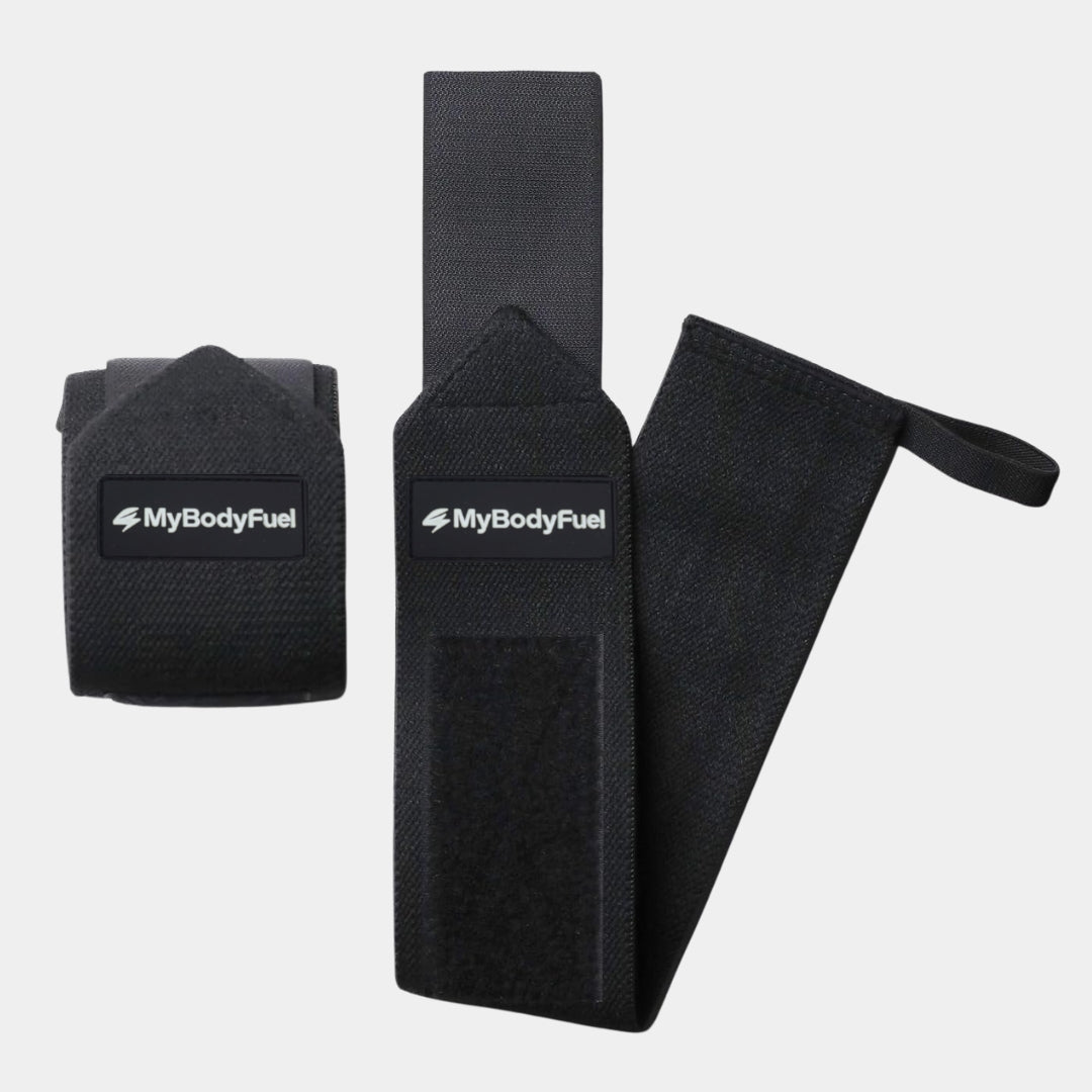 Zwarte MyBodyFuel wrist wraps – set van 2 verstelbare polsbandages met klittenband voor gewichtheffen