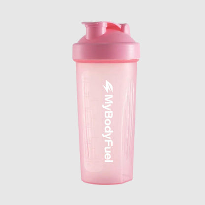 Roze MyBodyFuel shakebeker 700 ml met lekvrije flip‑top en maataanduiding