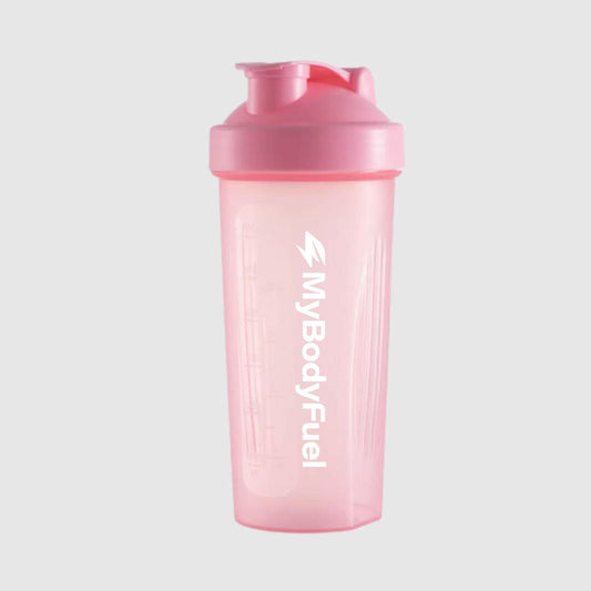 Roze MyBodyFuel shakebeker 700 ml met lekvrije flip‑top en maataanduiding