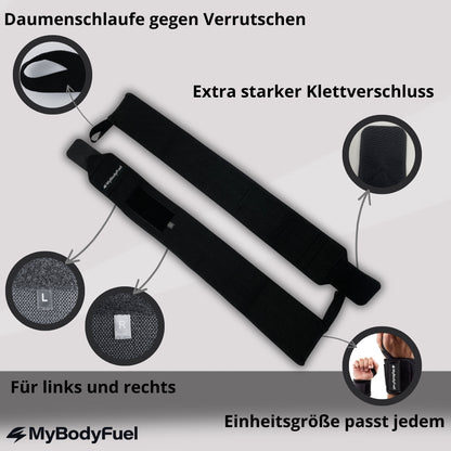 Wrist Wraps mit Daumenschlaufe, Klettverschluss und Einheitsgröße für mehr Stabilität und Schutz beim Krafttraining