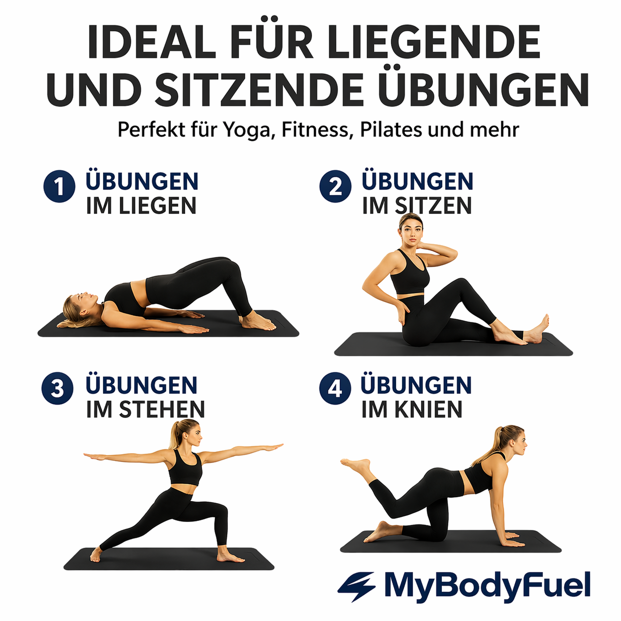 Yogamatte mit 6 mm Dämpfung für liegende, sitzende, stehende und kniende Übungen wie Yoga, Pilates und Fitness