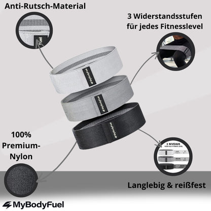 Nylon Widerstandsbänder Set - 3er Set Weiß/Grau/Schwarz