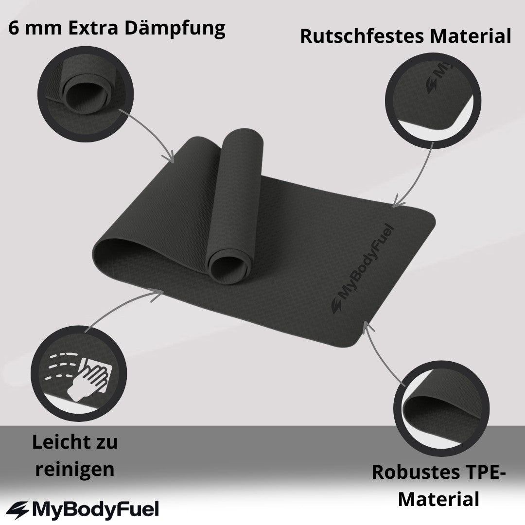 Yoga Matte 6 mm - Schwarz