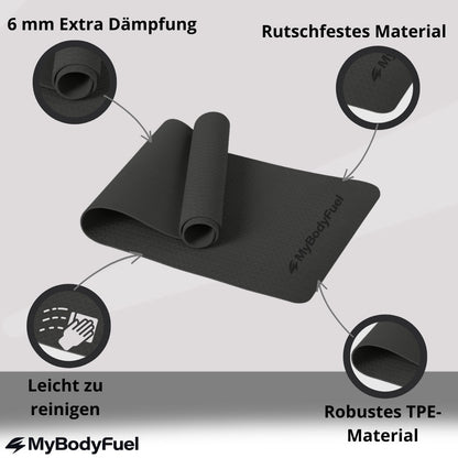 Yoga Matte 6 mm - Schwarz