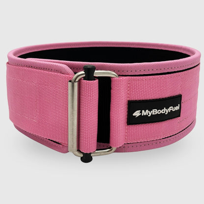 Roze MyBodyFuel lifting belt – verstelbare powerlift riem met stalen buckle en klittenband voor rugondersteuning