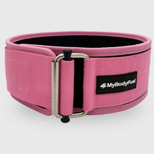 Roze MyBodyFuel lifting belt – verstelbare powerlift riem met stalen buckle en klittenband voor rugondersteuning